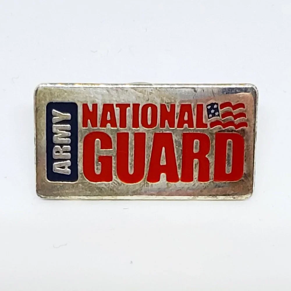 ARMY National Guard Red and Blue Enamel Silver Metal Pinback Pin